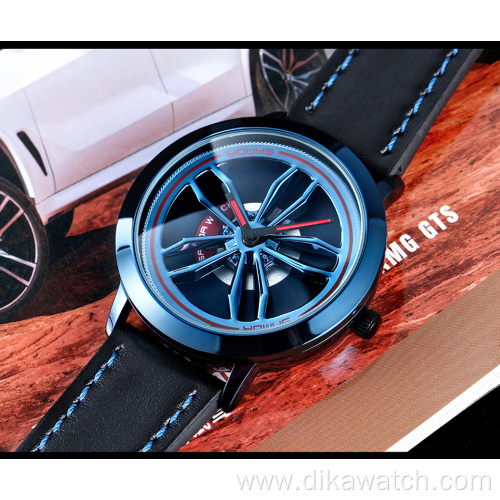SANDA Rotating Car Wheel Fashion Sports Watch Men's Leather Band Quartz Watches Casual Waterproof Wristwatch relogio masculino